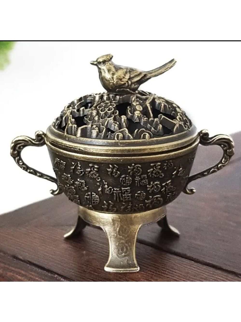 Antiqued Blessing Full Bird Detail Incense Burner